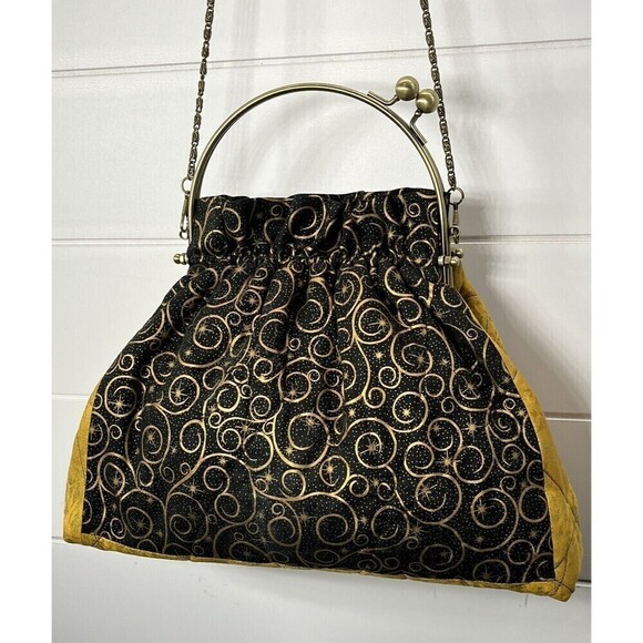 Handmade Celestial Handbag/Kiss Closure/Removable Strap Black/Gold Fairy Grunge - Picture 4 of 13